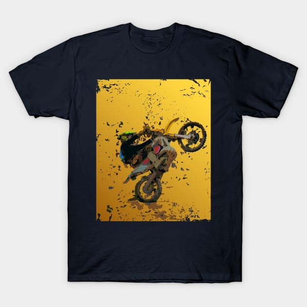 Dirt bike rider on grunge background T-Shirt by MultistorieDog